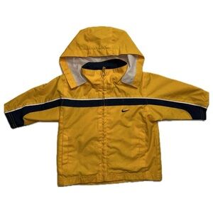 Nike Athletics Windbreaker Jacket 12M Yellow Navy Blue Hideaway Hood 12 Months